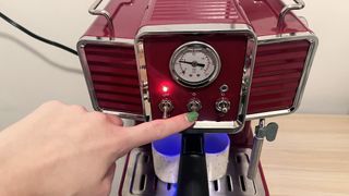 Galanz Retro Pump Espresso Coffee Machine being tested in writer's home