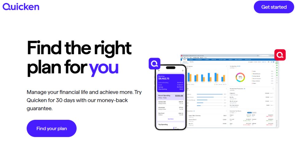 Website screenshot of Quicken (January, 2026)