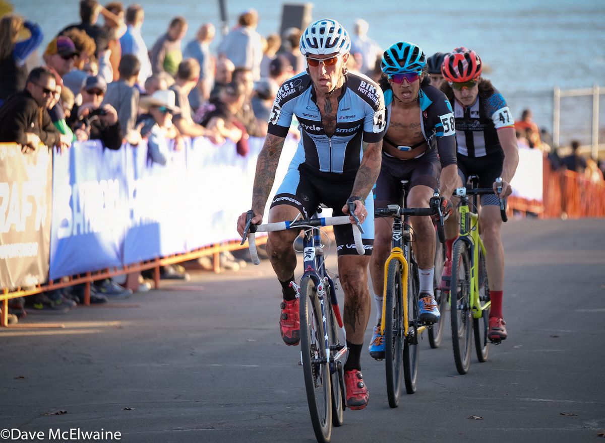 Adam Myerson (Cycle-Smart) leading a group through the start/finish with one lap to go on Day 2 of the Gran Prix of Gloucester