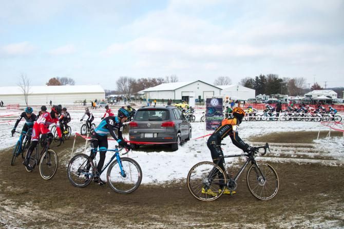 Kerry Werner leads the men's field around the course on the first lap