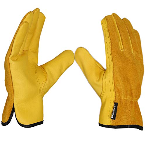 Sawans Leather Working Gloves Work Gardening Gloves Thorn Proof Garden Building Heavy Duty Utility Gripper Men Women Breathable and Flexible Construction (m)