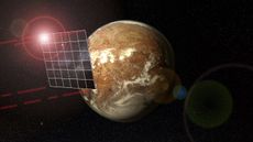 Artist&rsquo;s illustration of a Breakthrough Starshot probe arriving at the potentially Earth-like planet Proxima Centauri b. A representation of laser beams is visible emanating from the corners of the craft&rsquo;s lightsail.