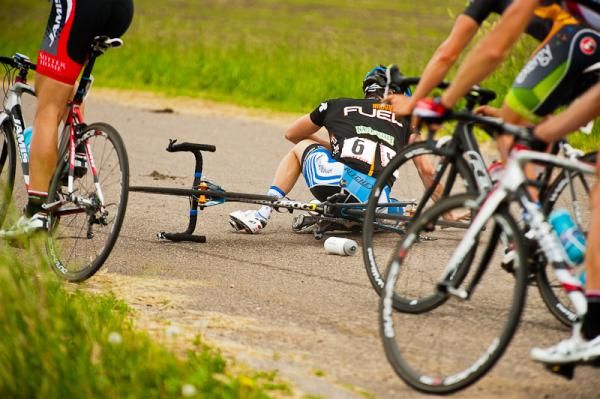 Rough day for Jake Keough (UnitedHealthcare Pro Cycling) as he hit the deck in the middle of a turn.