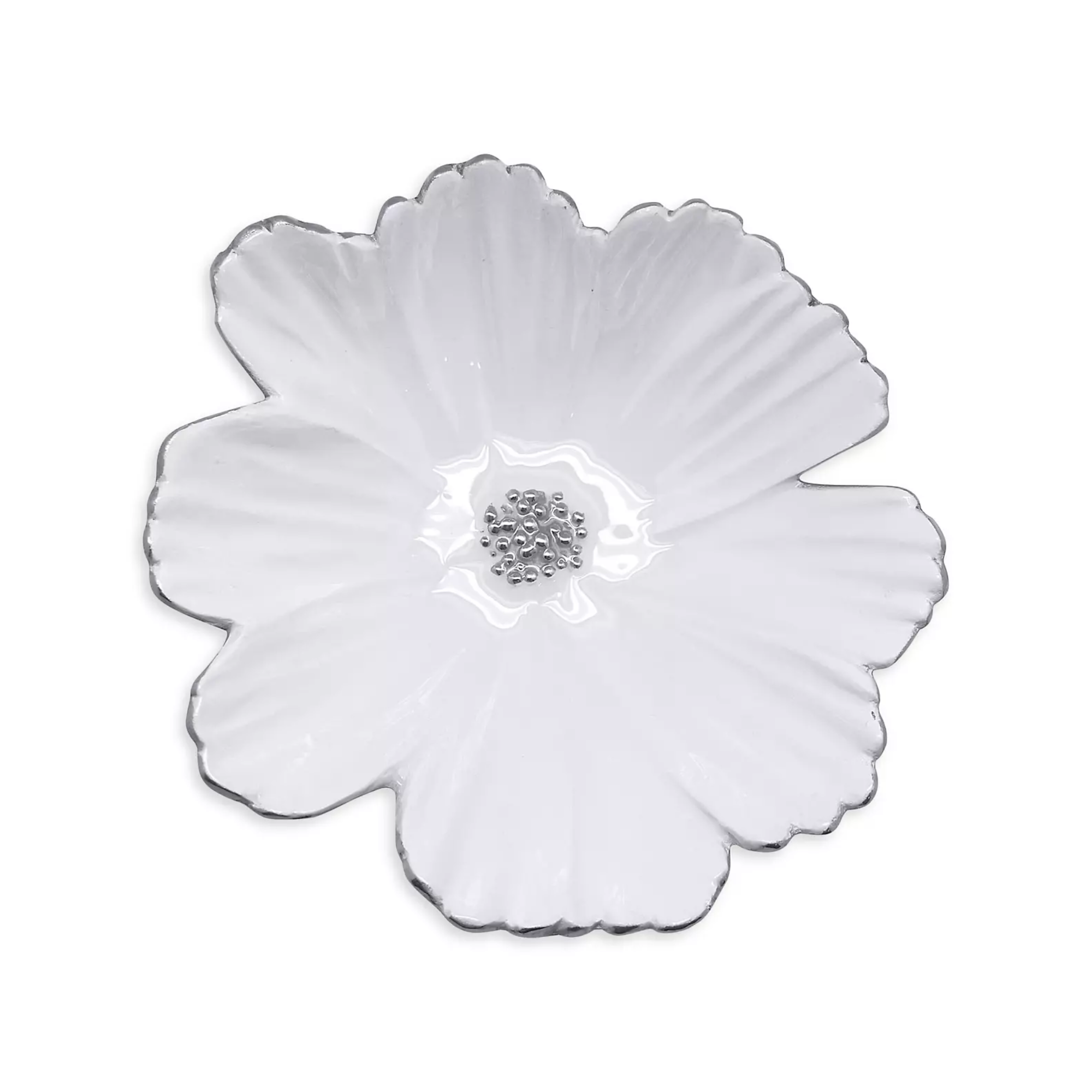 white platter with silver detailing 