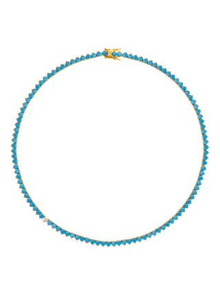 Bennington 3-Prong 3.5mm, Nano Turquoise and Lab Diamond RiviÈre Necklace, Gold