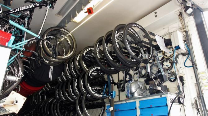 Inside almost all of these support vehicles are espresso machines to help keep everyone going