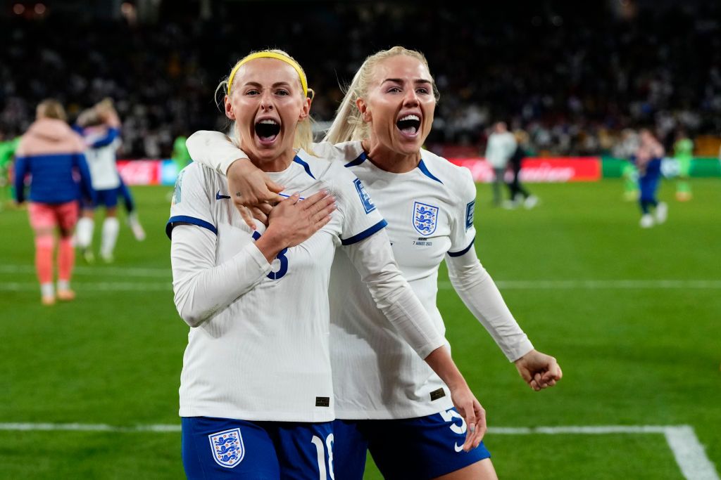 Women&#039;s World Cup 2023: Are England favourites for the trophy? Chloe Maggie Kelly of England and Manchester City and Alex Greenwood of England and Manchester City celebrate victory after the FIFA Women&#039;s World Cup Australia &amp;amp; New Zealand 2023 Round of 16 match between England and Nigeria at Brisbane Stadium on August 7, 2023 in Brisbane, Australia.