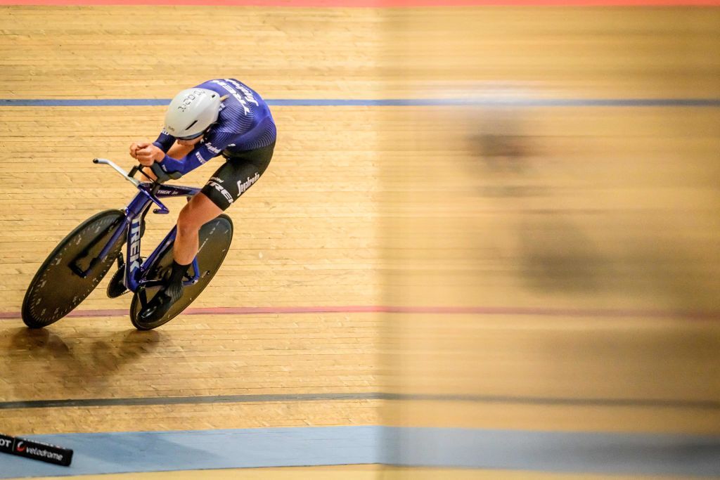 Dutch rider Ellen Van Dijk races during her world hour record attempt in the Velodrome Suisse an indoor velodrome in Grenchen northern Switzerland on May 23 2022 Ellen van Dijk attempts to break the world hour record record of 48405 kilometers on May 23 2022 on the track of the Velodrome Suisse in Grenchen Photo by GABRIEL MONNET AFP Photo by GABRIEL MONNETAFP via Getty Images