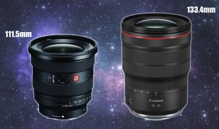 Sony FE 16-35mm f/2.8 GM II and Canon RF 15-35mm f/2.8L IS USM against a starry background