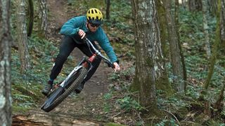 A rider wearing one of the best mountain bike helmets