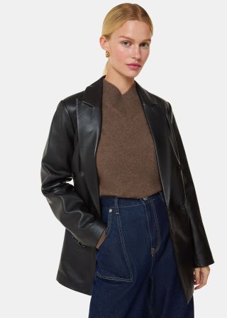 Black Aliza Waisted Leather Blazer