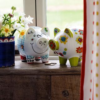 piggy bank on wooden table