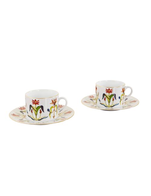L'Objet Grand Tour Set of Two Gold-Plated Porcelain Teacup and Saucer