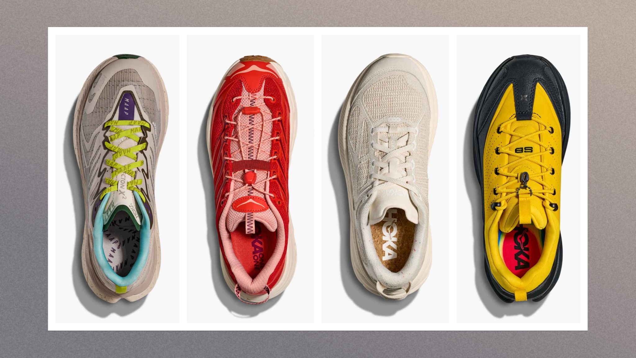 Four different HOKA sneaker styles