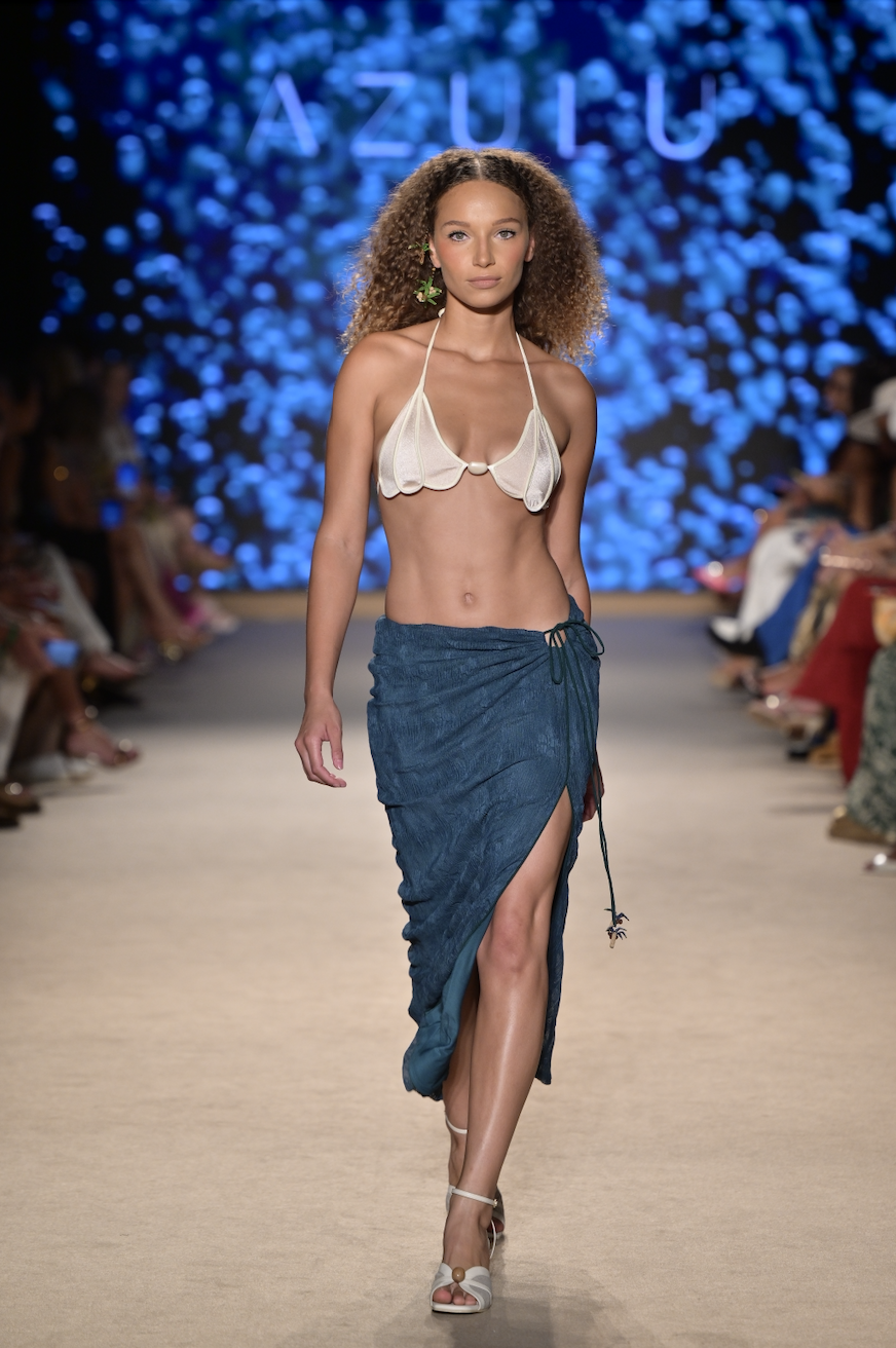 Azulu model on the runway during Paraiso Miami Swim Week.