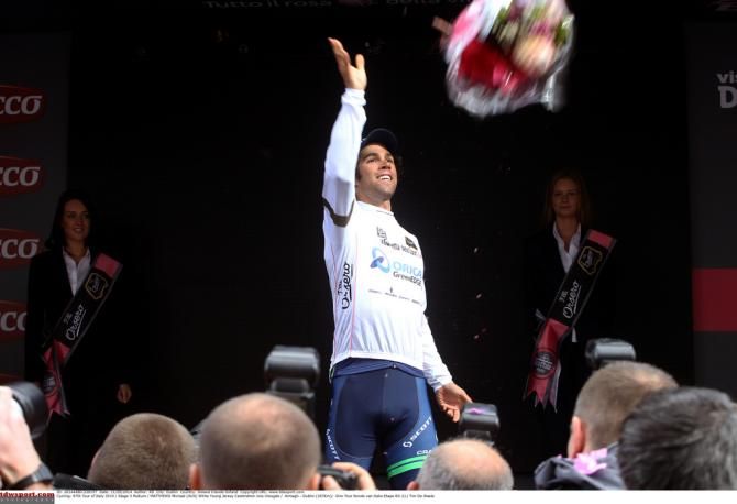 Michael Matthews (Orica-GreenEdge) holds onto the maglia bianca