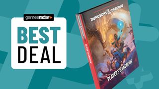 DnD Player's Handbook beside a best deal badge, on an aqua background