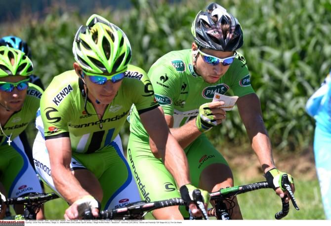 Peter Sagan (Cannondale) checking the stage profile