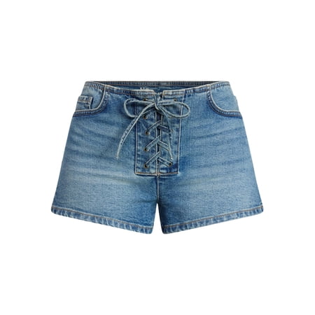 No Boundaries Festival Boho Lace Up Denim Shorts, 2.5&amp;quot; Inseam, Women's Xxs-Xxl