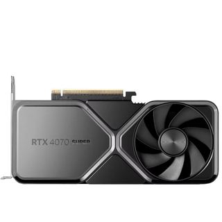 An Nvidia RTX 4070 Super graphics card against a while background