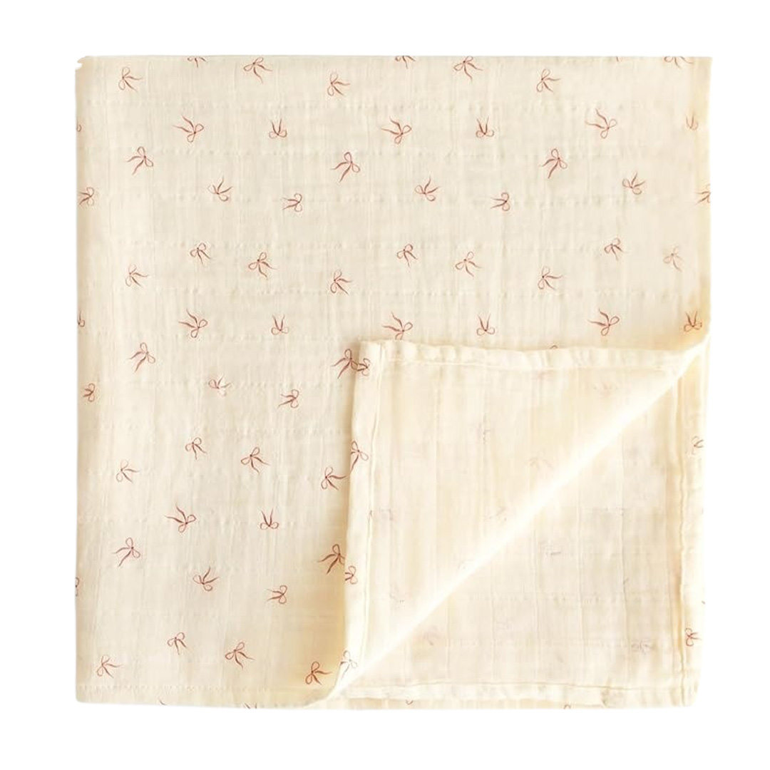 beige baby muslin wrap with bow design