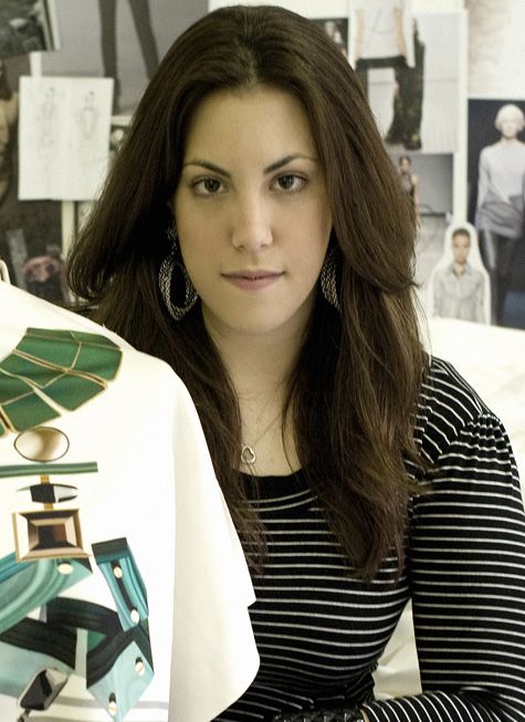 A woman in white and black color t-shirt.