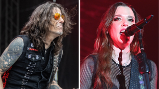 Rachel Bolan performing with Skid Row in 2023 and Lzzy Hale performing with Halestorm in 2023