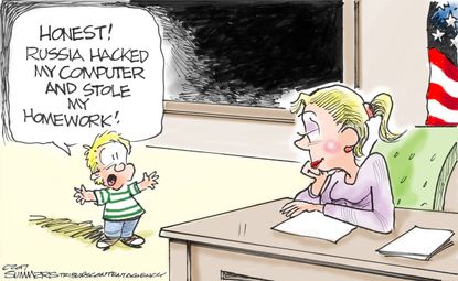 Political cartoon U.S. 2016 election Russia DNC hacking