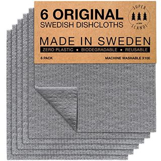 Superscandi Made in Sweden Dish Cloths Eco-Friendly Paper Alternative Grey 6 Pack Reusable Compostable Kitchen Dish Cloths & Rags