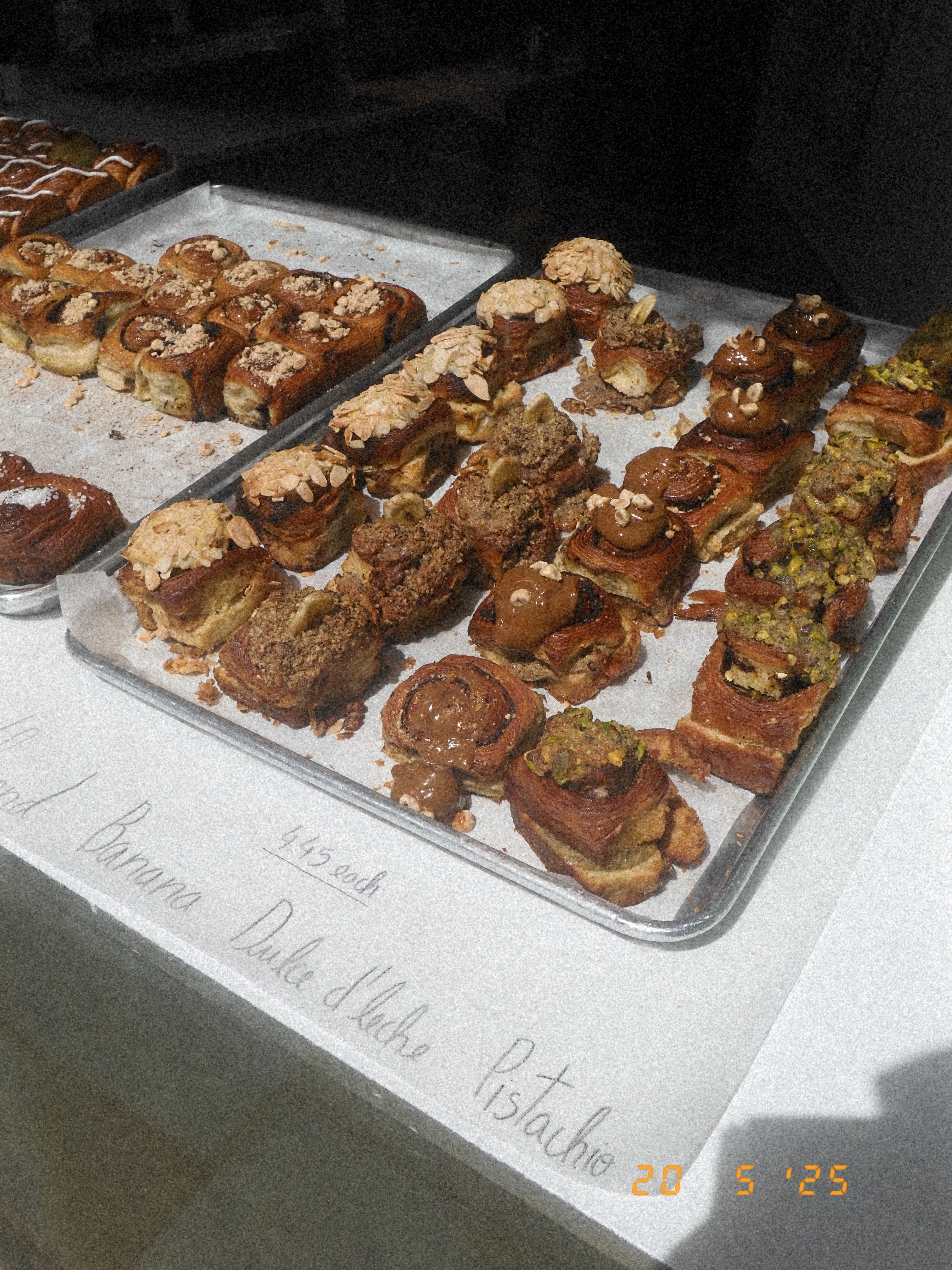 Baked goods in a store window