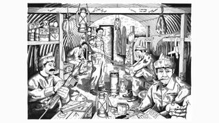 This illustration shows the daily life of the scallywags who called this bunker home.