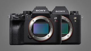The Sony A7R IV camera next to the Sony A9 II