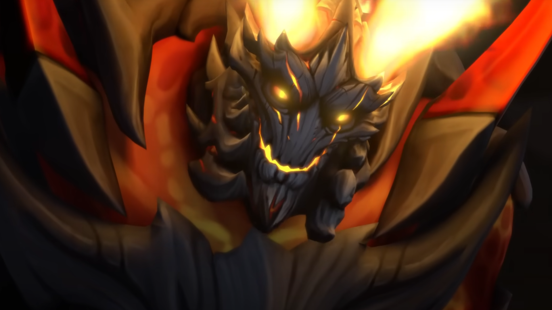 Fyrakk, a villain from World of Warcraft: Dragonflight, wears a crazed grin.