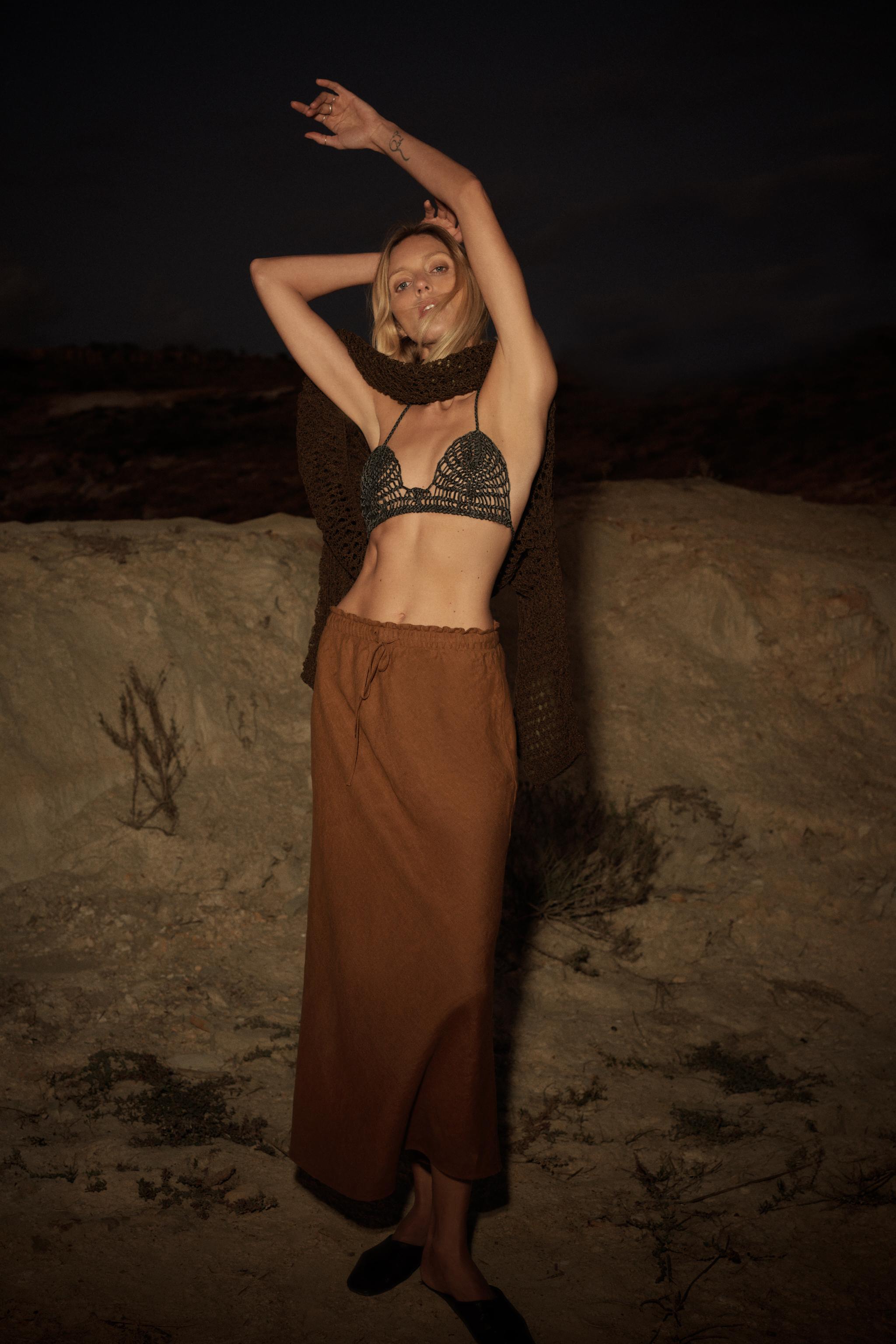 Zw Collection 100% Linen Midi Skirt
