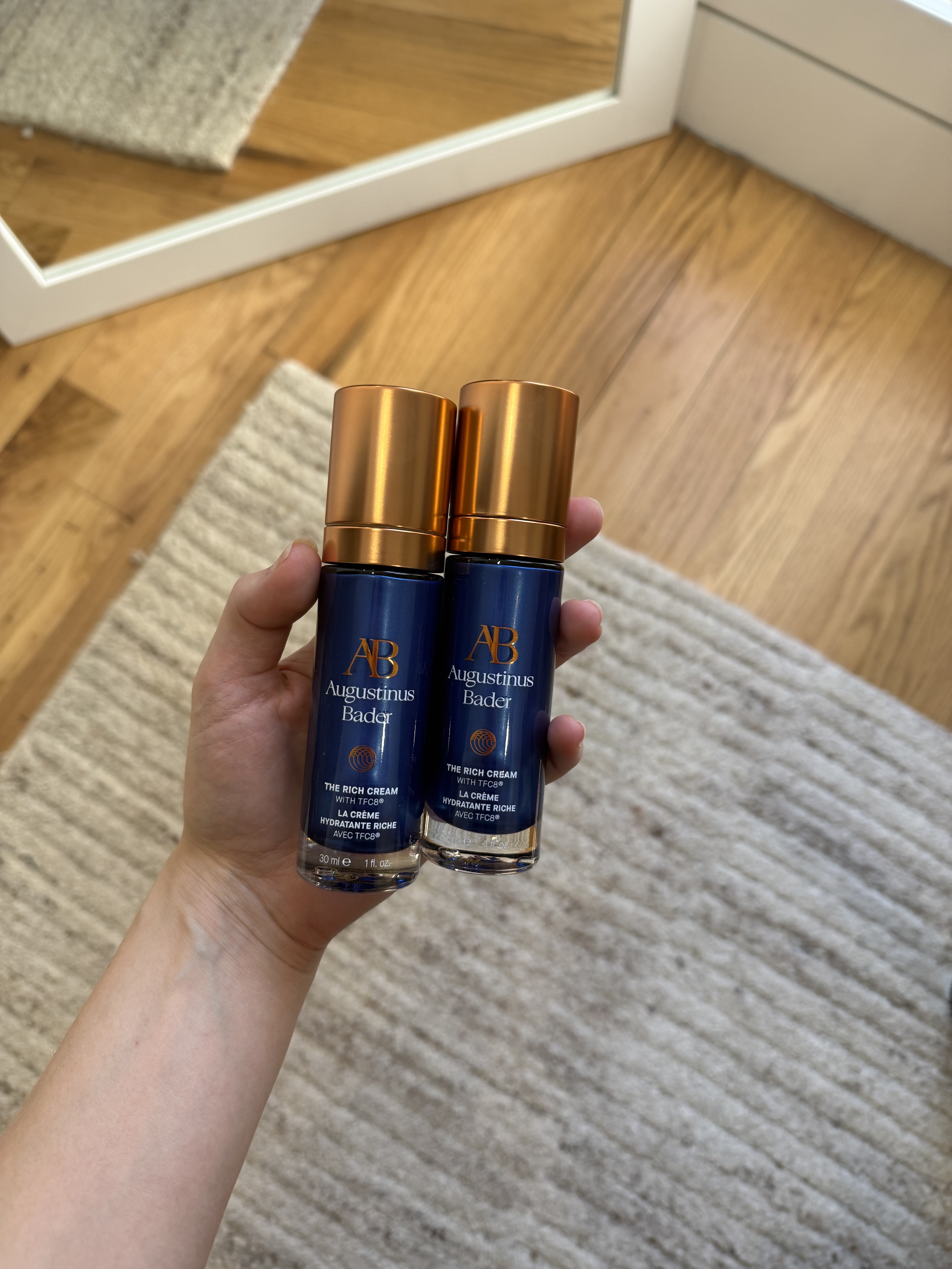 Jamie's stash of Augustinus Bader's The Rich Cream.