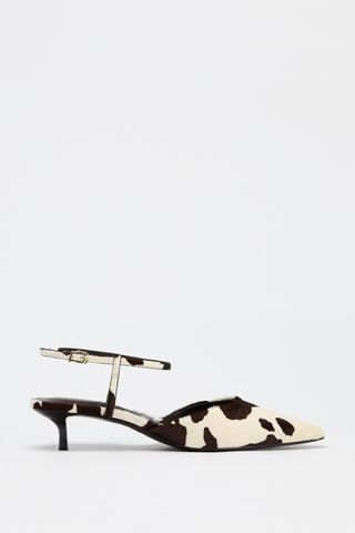 Leather and Sheepskin Slingback Kitten Heels