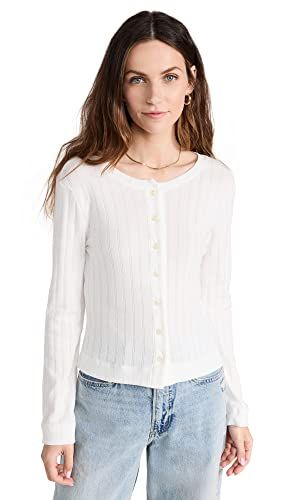 Leset Women's Classic Cardigan, White, S
