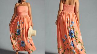 peach dress with floral print