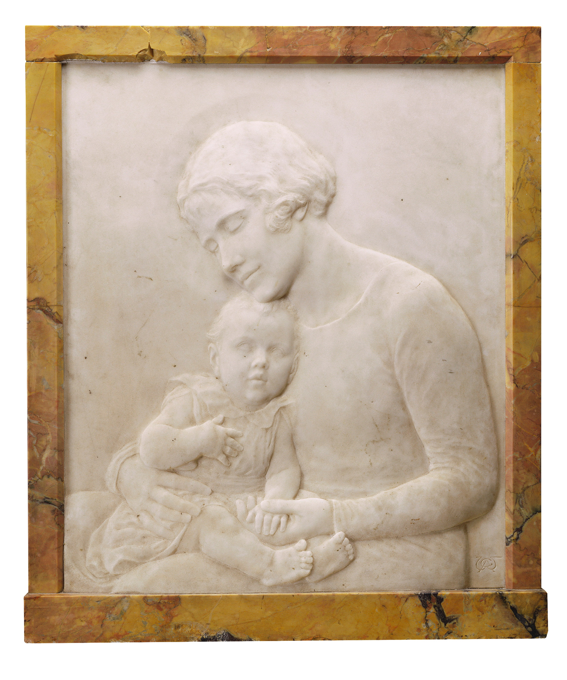 A low-relief panel of the Queen Mother and a young Elizabeth II (then Princess Elizabeth of York).