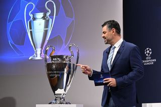 UEFA Managing Director of Communications Pedro Pinto introduces the draw for the round of 16 of the 2022-2023 UEFA Champions League football tournament in Nyon on October 7, 2022.