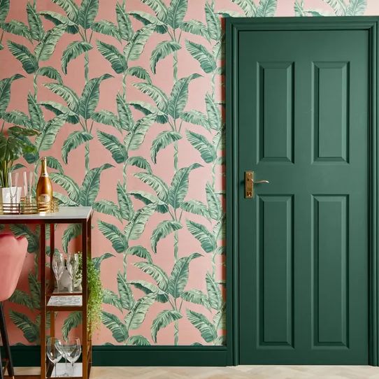 Dunelm banan print pink wallpaper
