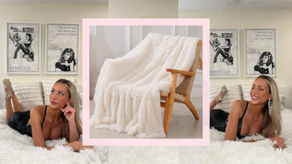 Collage of Alix Earle and Amazon throw blanket