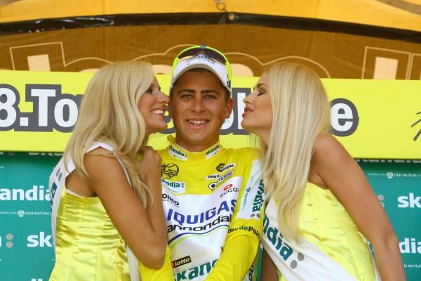 Peter Sagan in the leader's jersey in Tour of Poland.