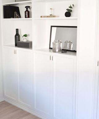 IKEA BILLY bookcase designed to look like a wall with home decor accessories