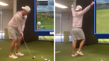 Screenshots of Wesley Bryan's hole-in-one in a simulator