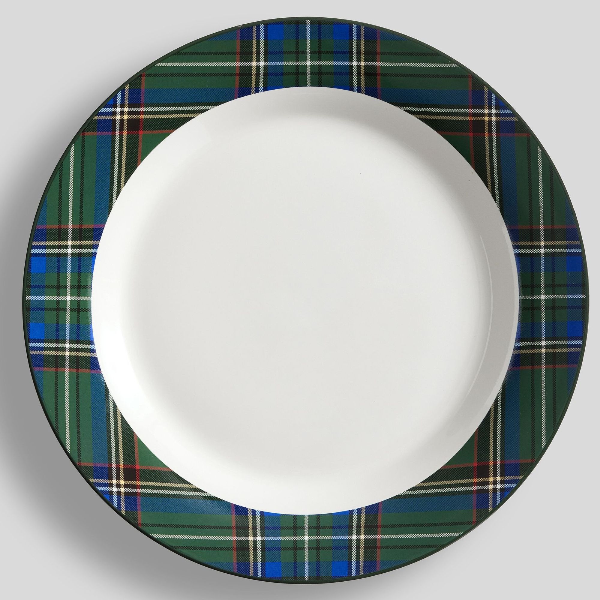 White plaid with green plaid rim