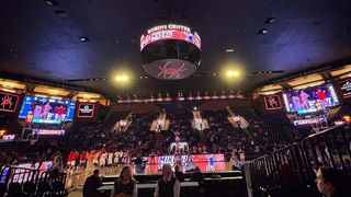 Daktronics LED displays light up University of Richmond college basketball court.