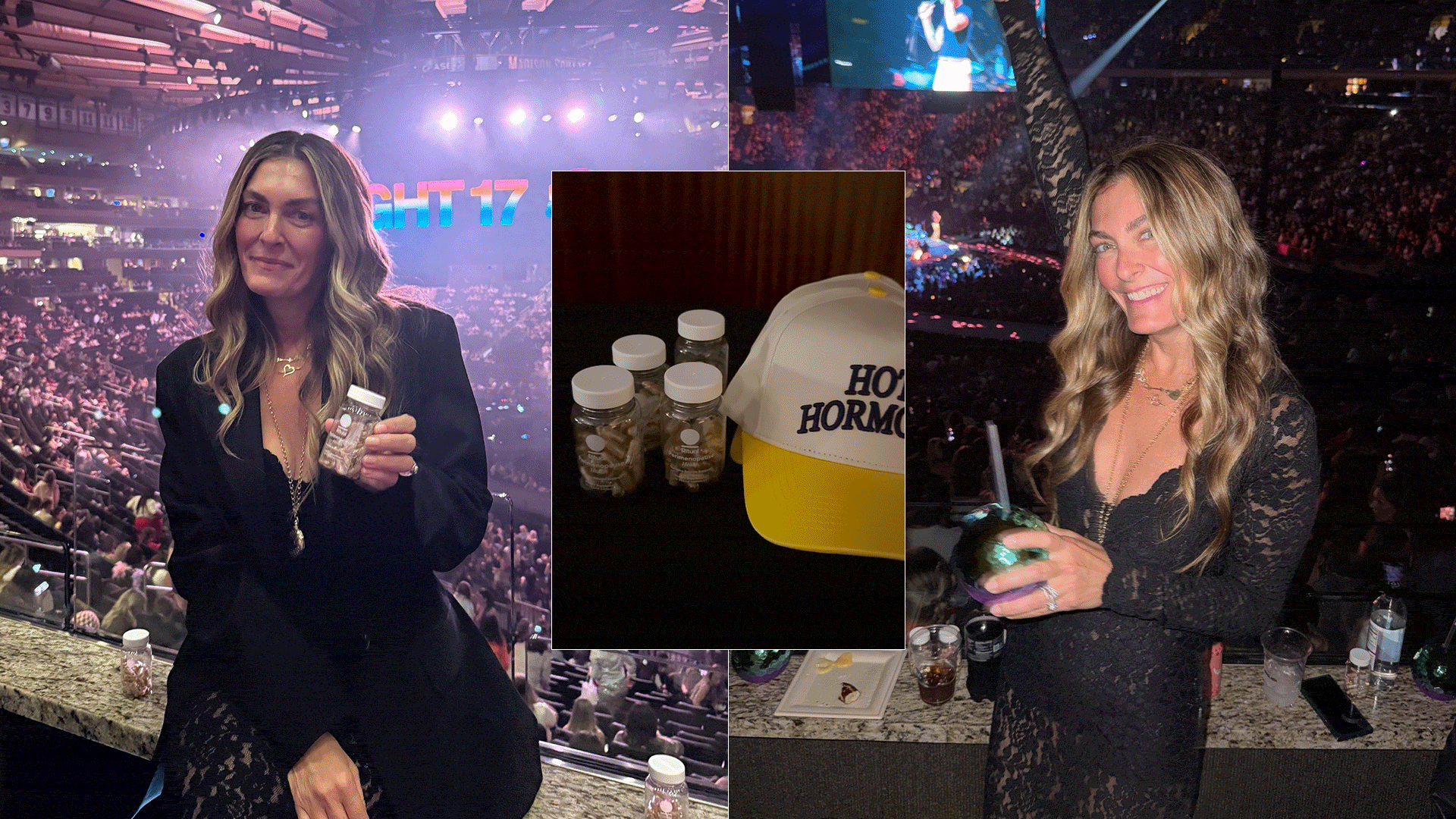 stroller in the city at concert holding ritual bottle