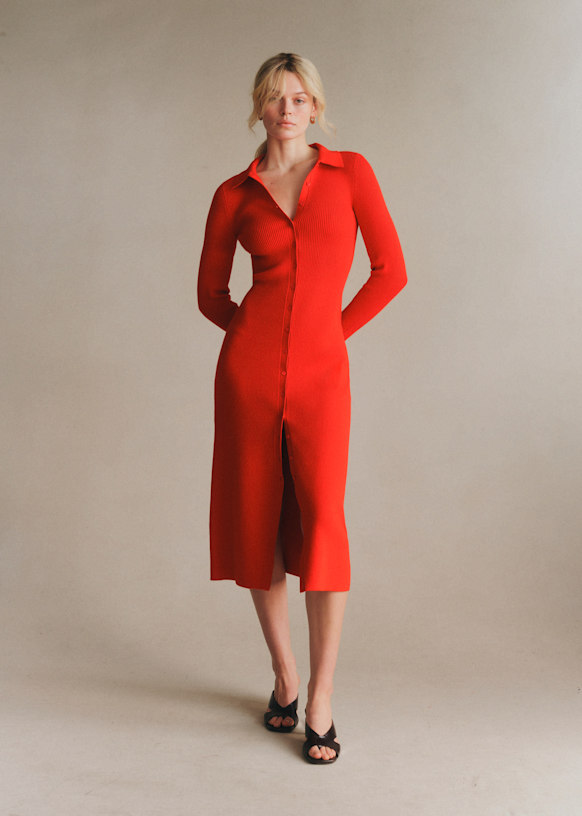 Marthe Midi Dress - Red - Merino Wool - S&amp;eacute;zane