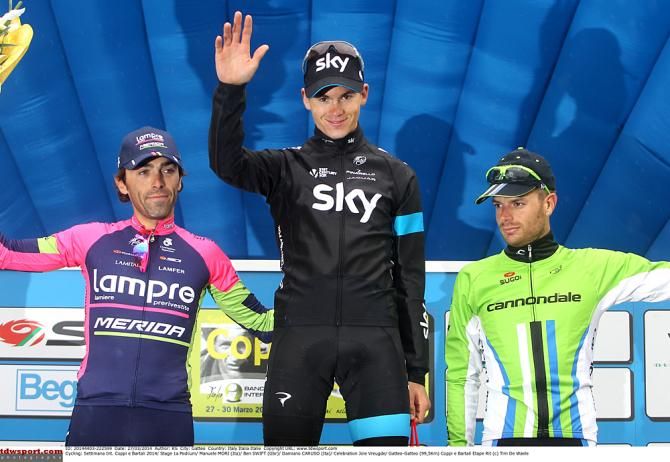 Manuele Mori, Ben Swift and Damiano Caruso on the podium